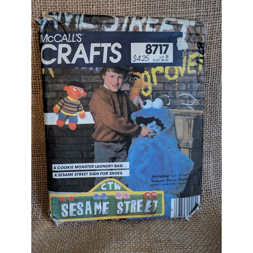 Vintage 1983 McCalls 8717 Sesame Street Cookie Monster Laundry Bag Pattern